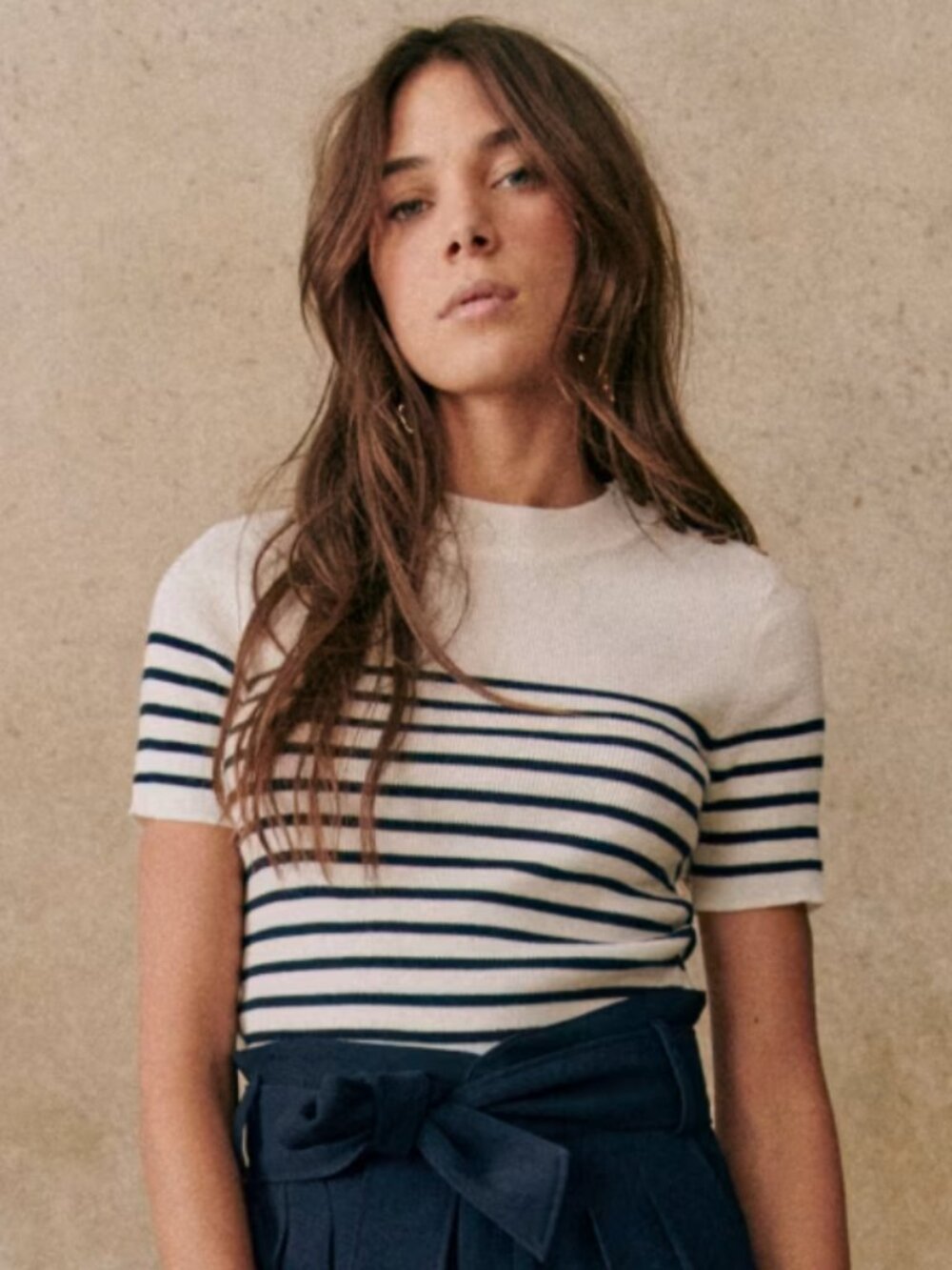 Sezane Mona Jumper, Made in France, Striped Short Sleeve Sweater, Size L